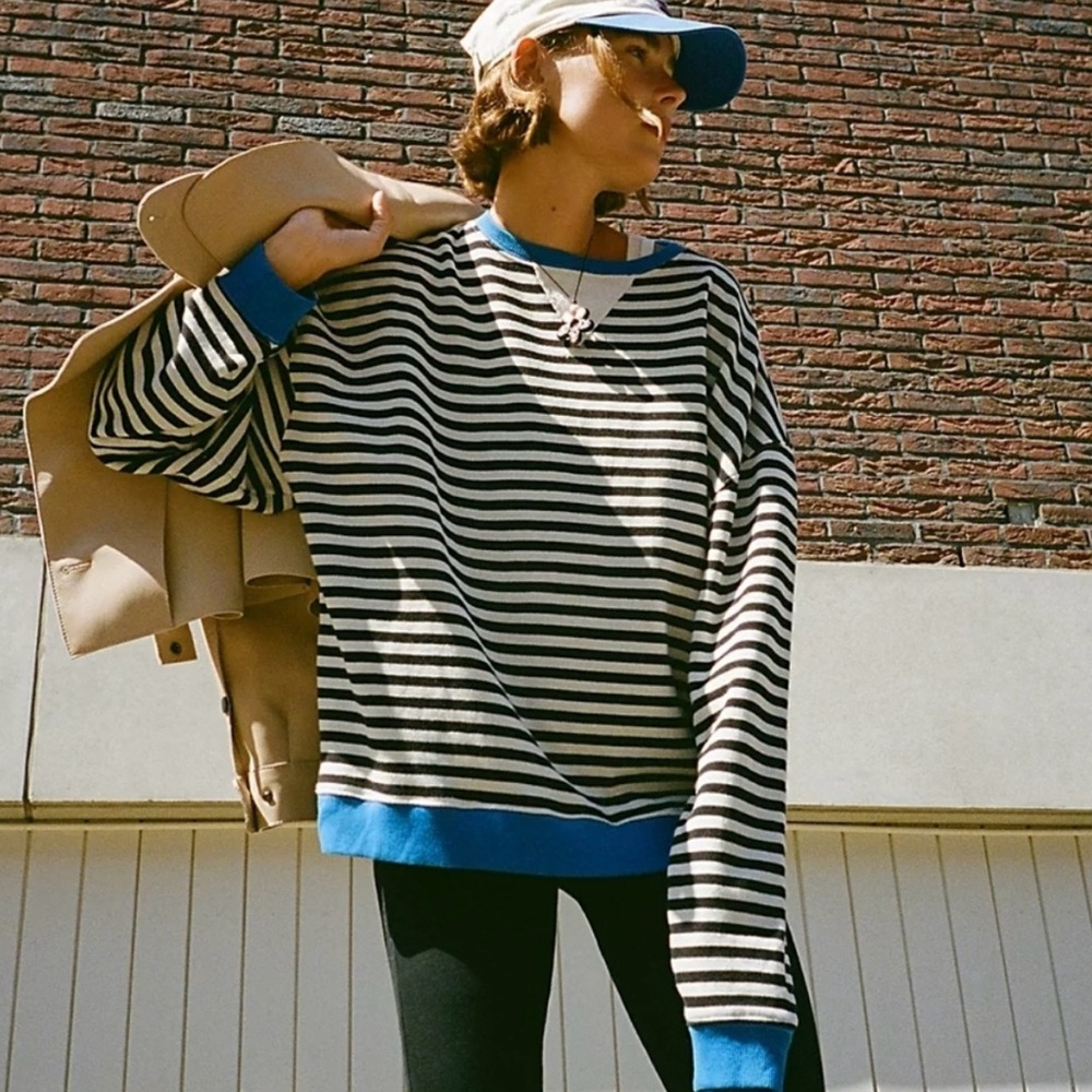 Like New FP-We The Free Striped Crewneck